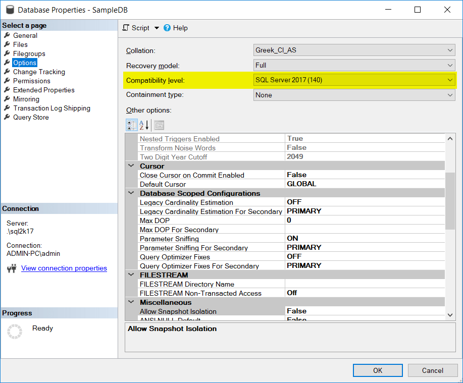 Database compatibility level example - SQL Server - Databases and Programming with Artemakis Database compatibility level example - SQL Server - Databases and Programming with Artemakis